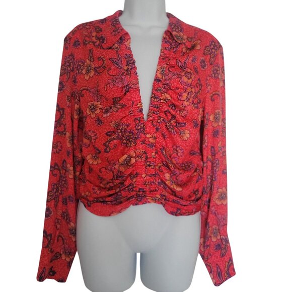 Free People I Got You Printed Top Ruby Combo  Bloomcore Festival Floral-M - Picture 2 of 10